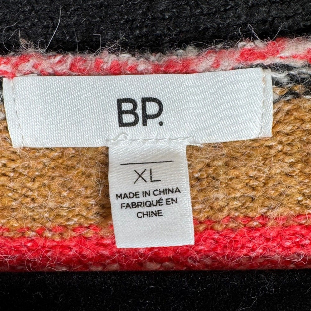 BP Striped V Neck Button Front Cropped Cardigan Sweater XL Nordstrom Red Black - Picture 4 of 8